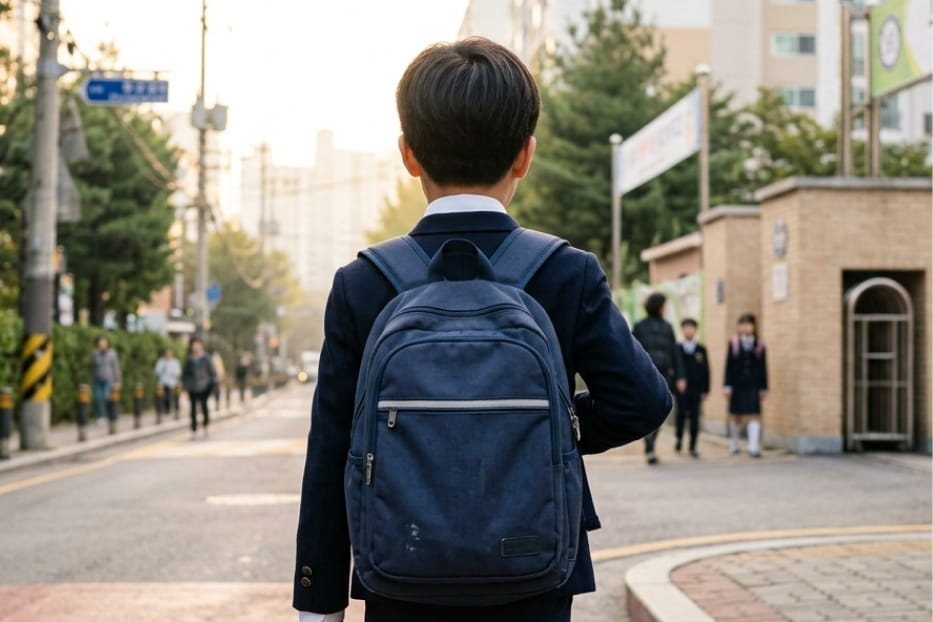 가방을 메고 등교하는 아이 이미지 컷